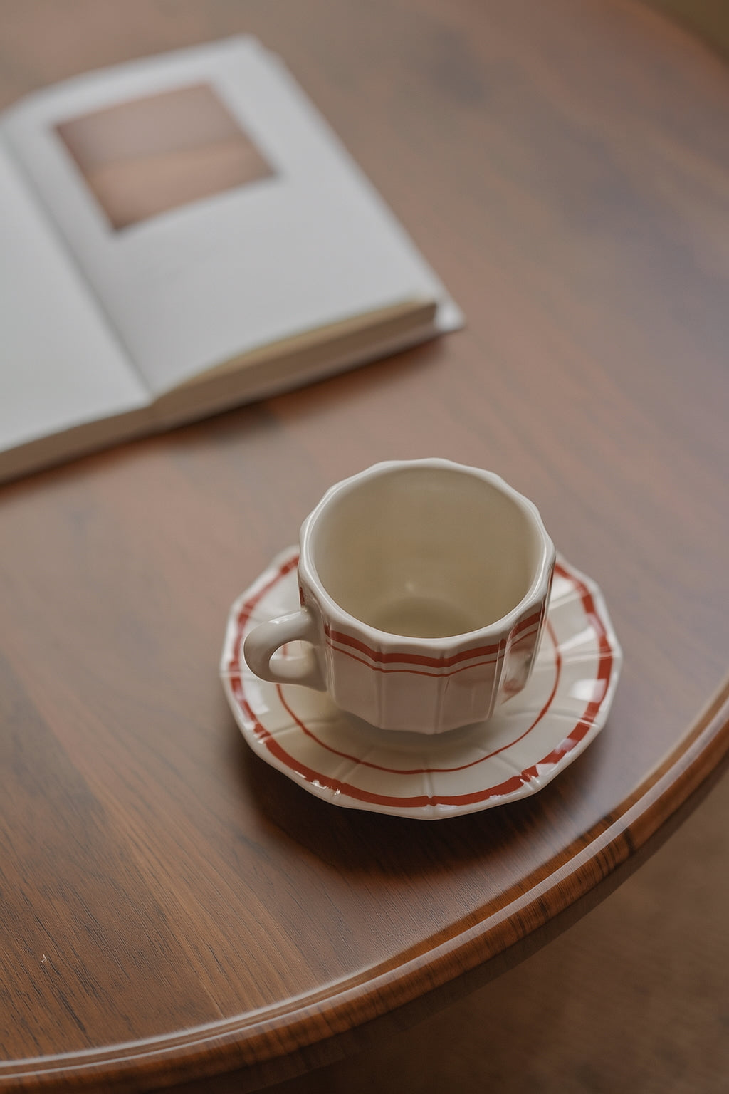 Coffee Mug and Saucer Set, White and Red