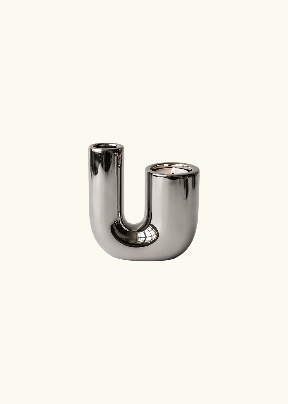 Tsuya polished silver candle holder, U form