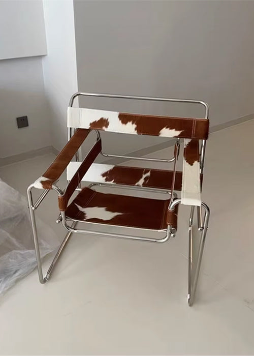 Mid-Century Accent Chair – Brown Cow Print & Chrome frame