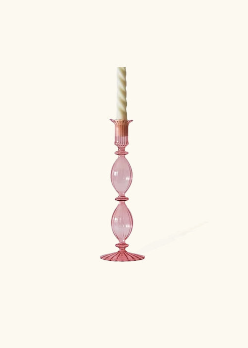 Glass Candlestick Holder, Pink, Decor