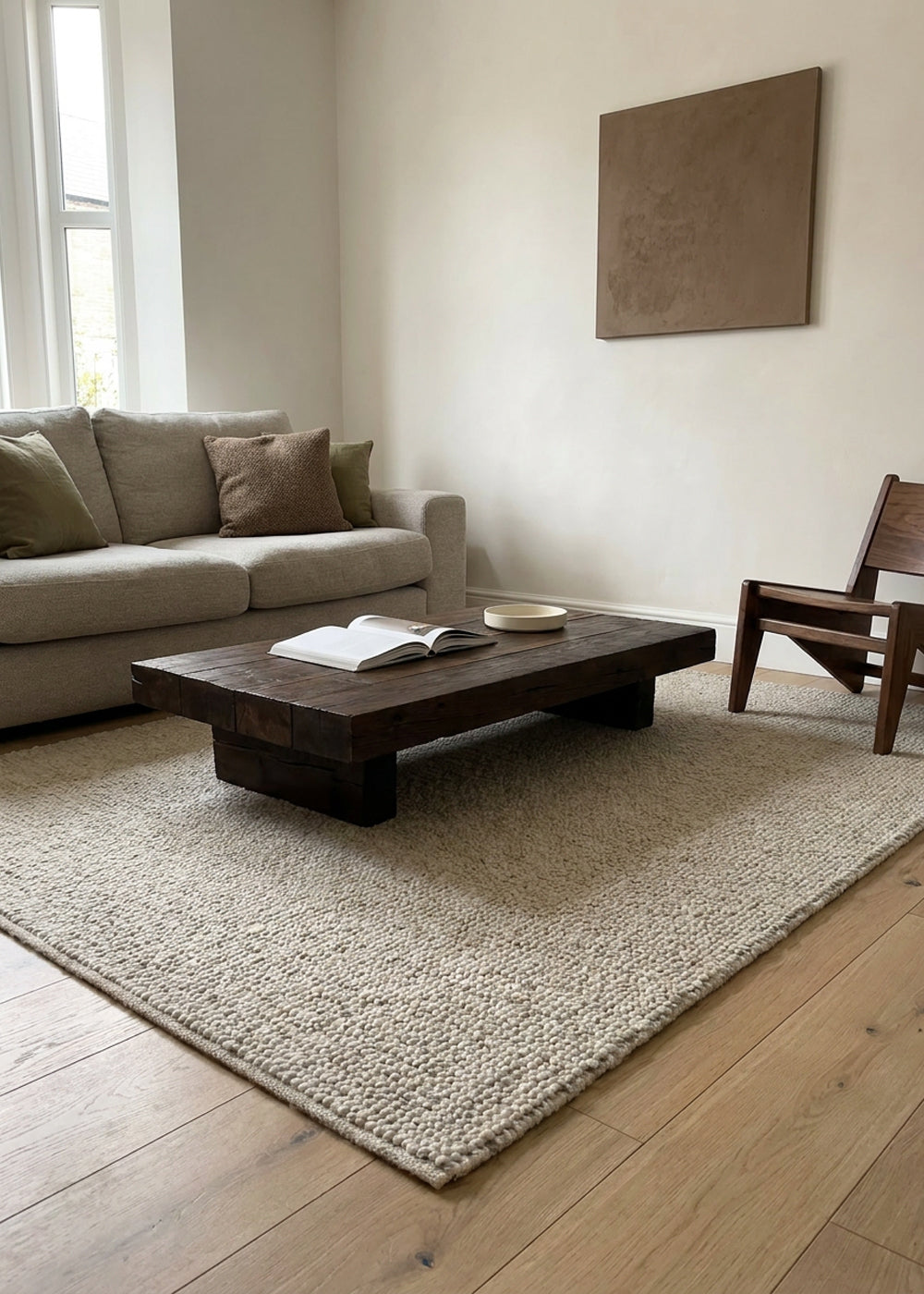 Hira solid wood coffee table in a living room