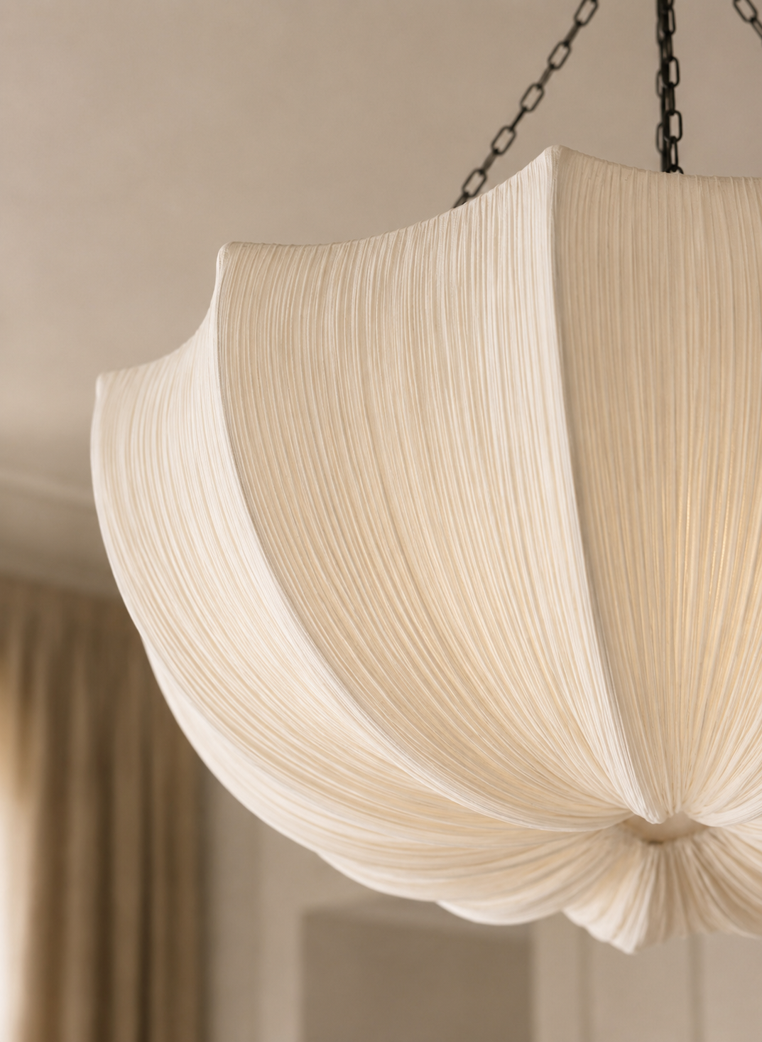 Kumo pendant light gathered fabric pleat detail