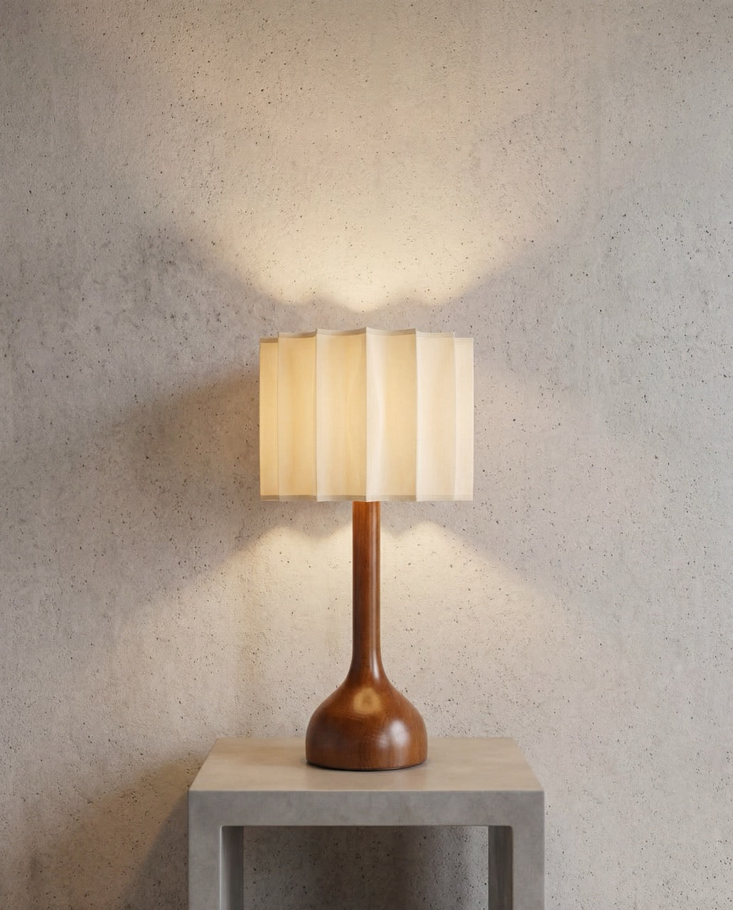 Rinkaku wooden table lamp glowing warm