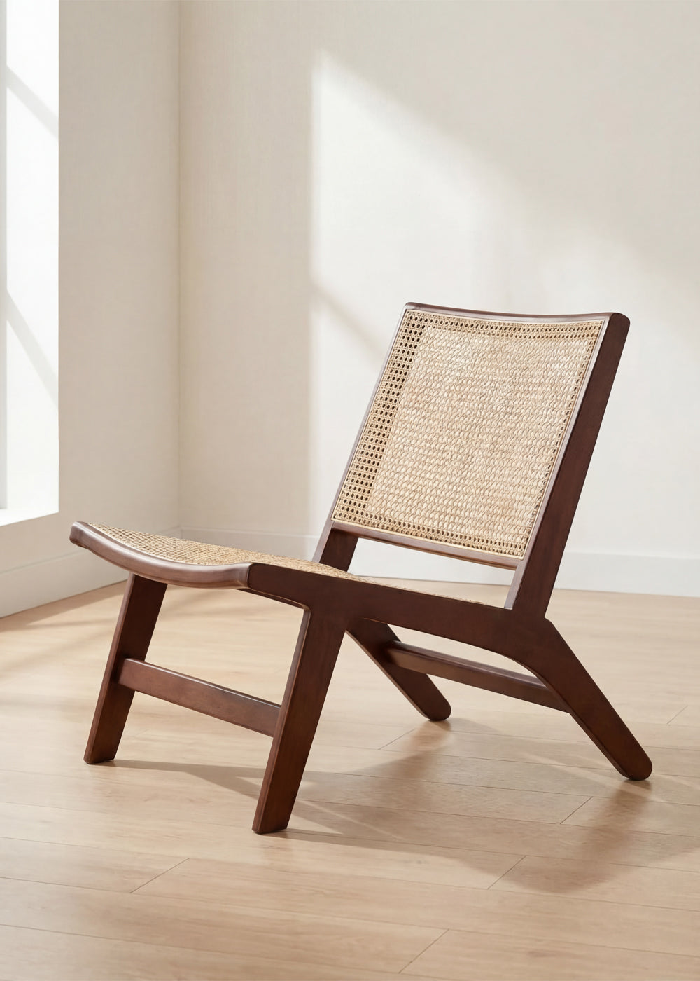 Aki rattan cane lounge chair full view
