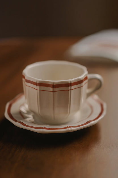 Coffee Mug and Saucer Set, White and Red