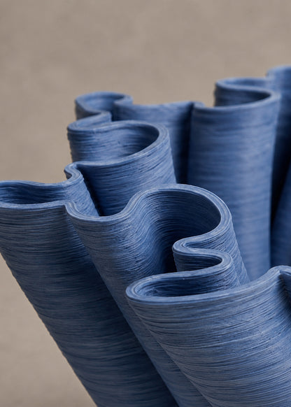 Sora, Pleated Ceramic Vase, Indigo
