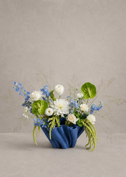 Sora, Pleated Ceramic Vase, Indigo