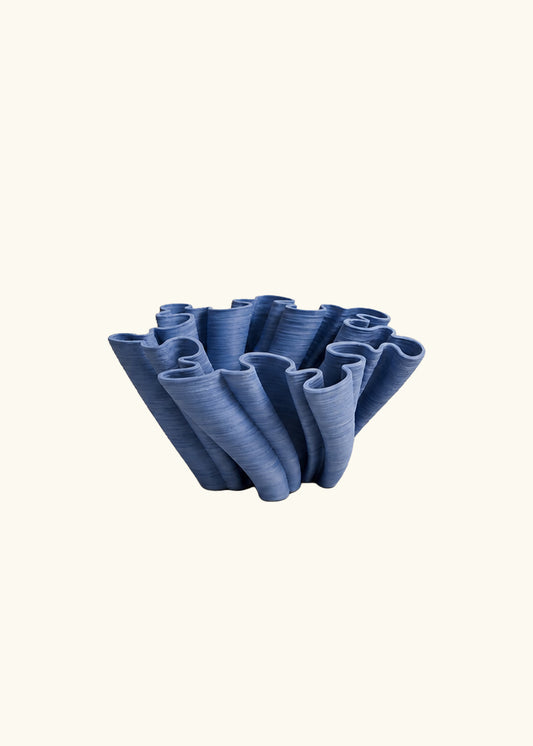 Sora, Pleated Ceramic Vase, Indigo