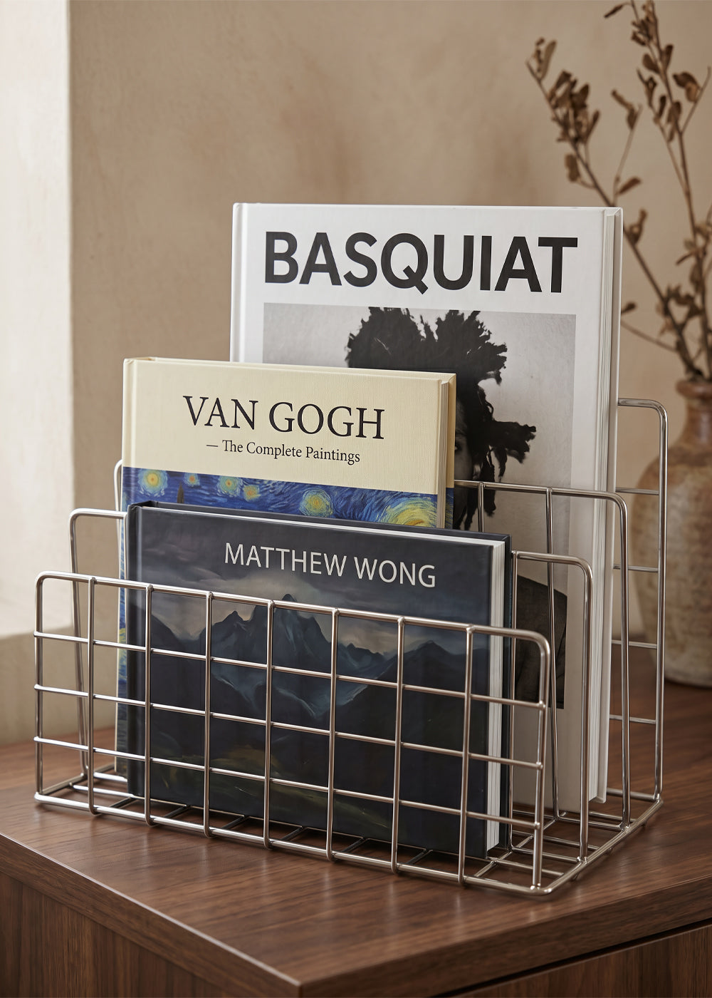 マガジンラック steel mesh magazine rack anonymousdesign Wire Mesh Magazine Holder, Brushed Steel | Fjord & Fuji – fjord & fuji
