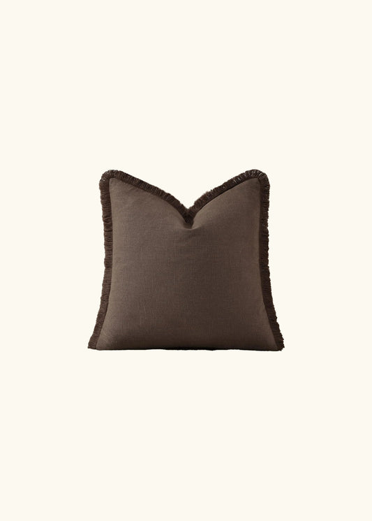 Sumi, Fringed Linen Cushion Covers, Set of 2, Chocolate