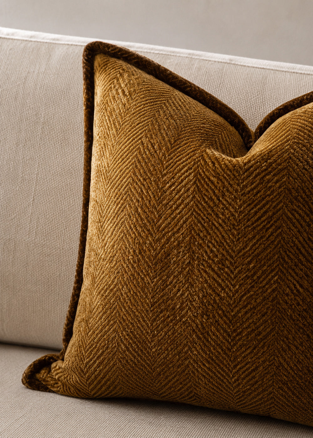Kohi, Herringbone Cushion Cover, Caramel