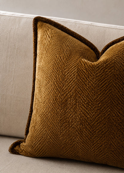 Kohi, Herringbone Cushion Cover, Caramel