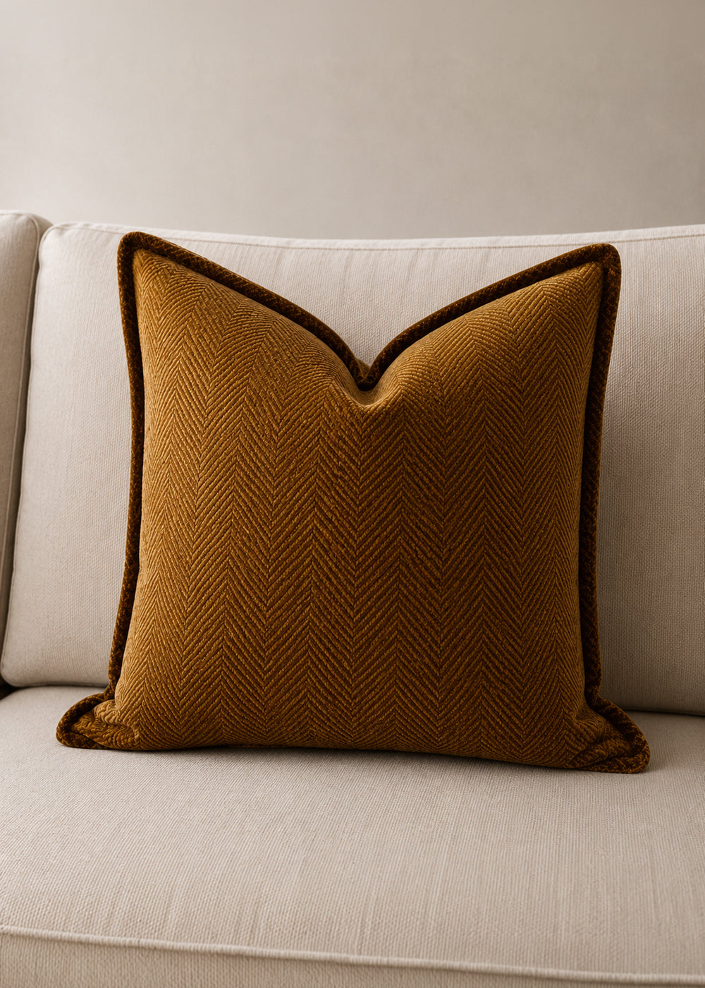 Kohi, Herringbone Cushion Cover, Caramel