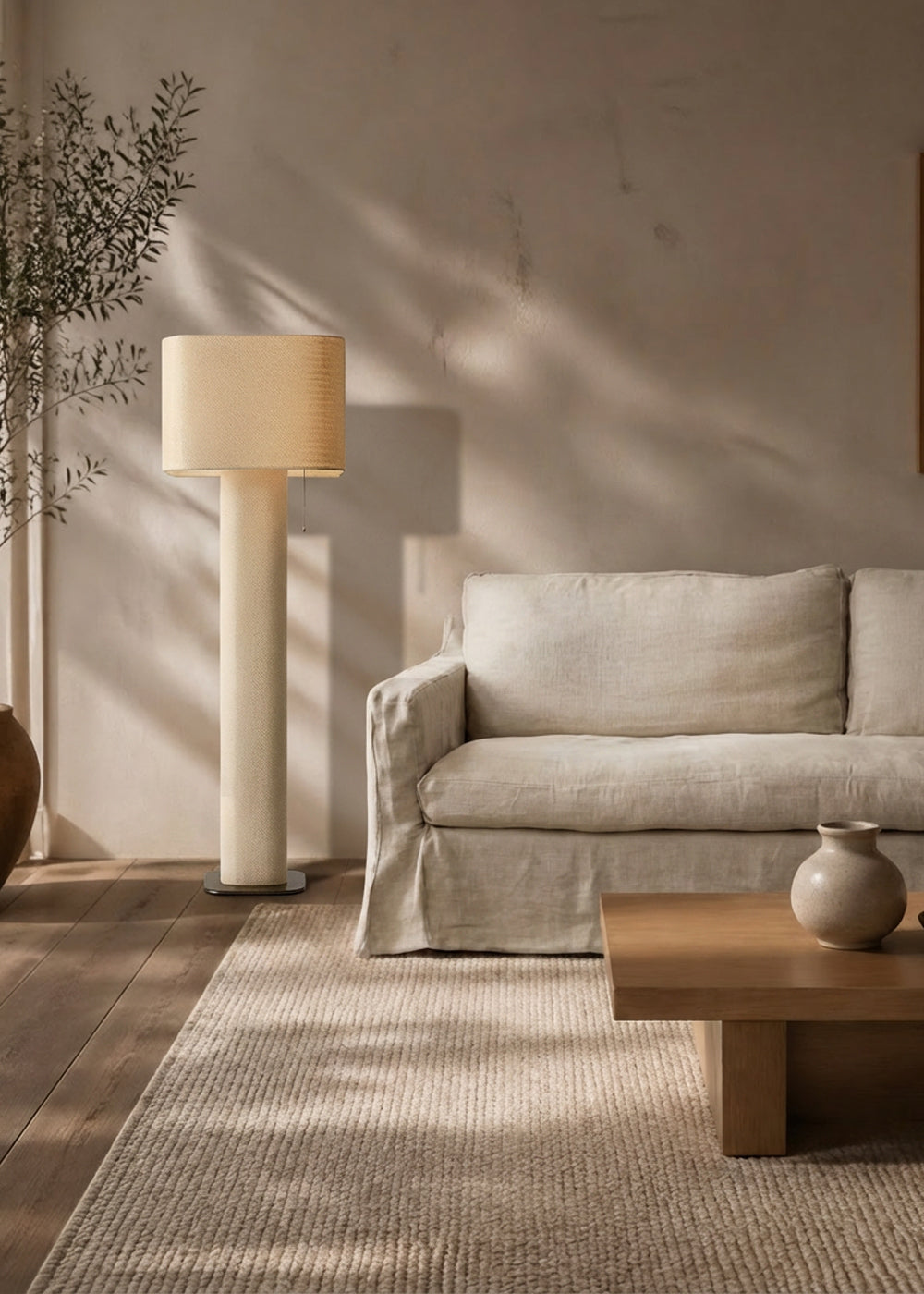 Kose fabric floor lamp glowing warm