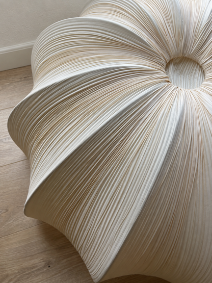 Kumo pendant shade close up, fine gathered pleats curving to the centre
