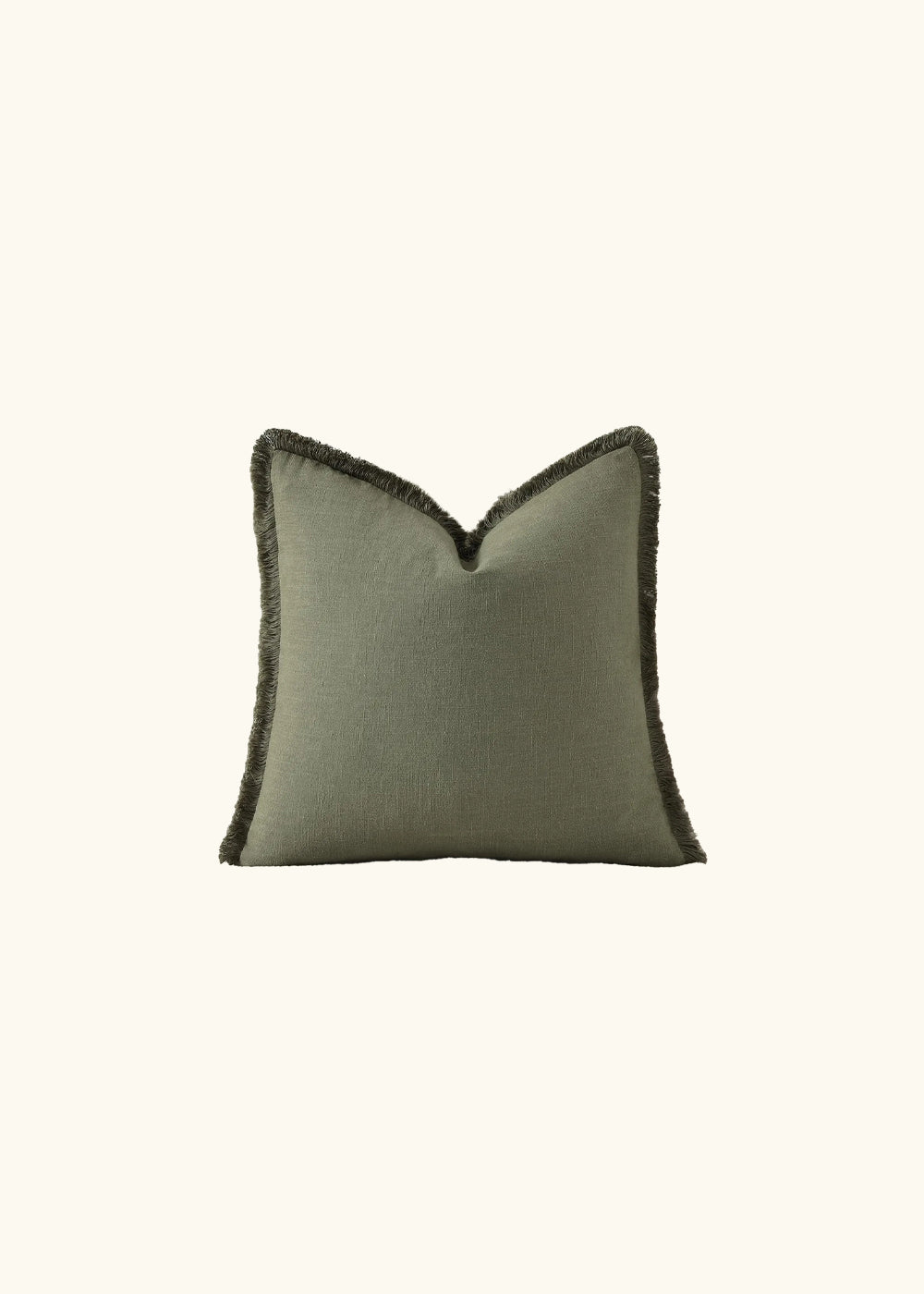 Sumi, Fringed Linen Cushion Covers, Set of 2, Olive