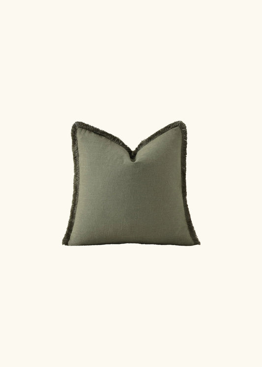 Sumi, Fringed Linen Cushion Covers, Set of 2, Olive