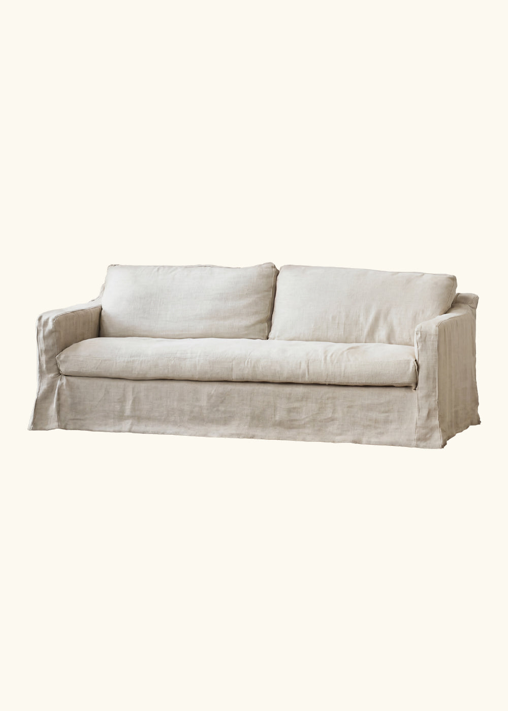 Wabi linen sofa in Milk White, two seater with skirted base
