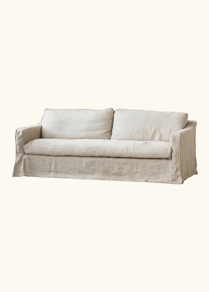 Wabi linen sofa in Milk White, two seater with skirted base
