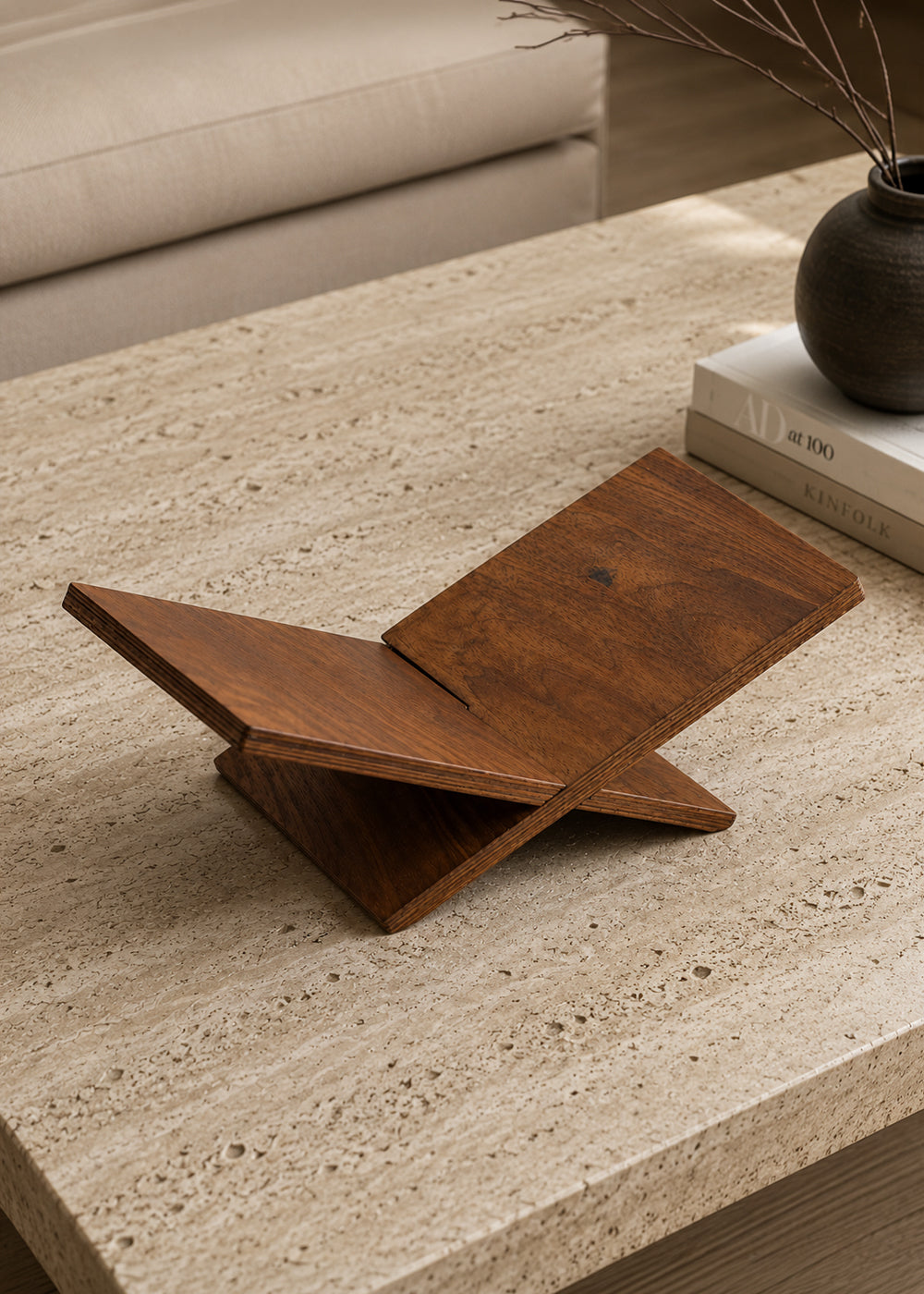 Hon crossed wooden book stand full view