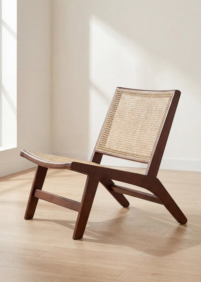 Aki Rattan Cane Lounge Chair, Walnut