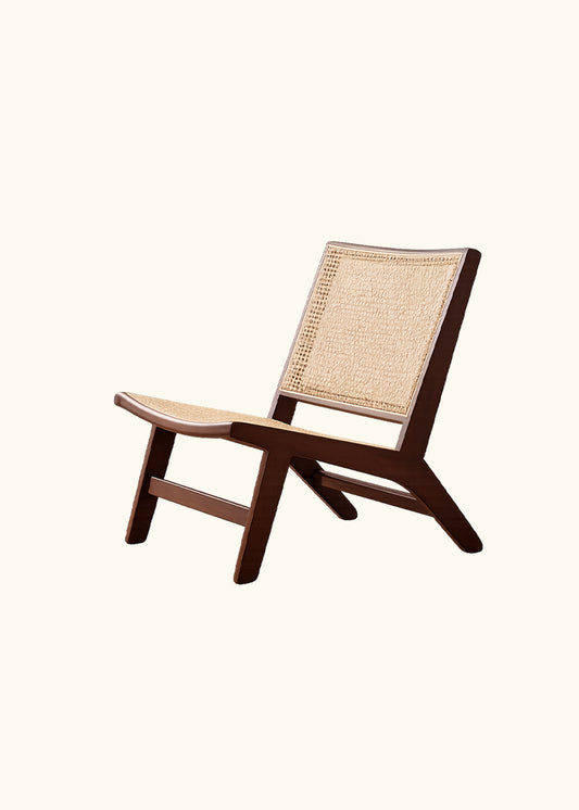 Aki, Woven Hemp Rope Lounge Chair, Walnut