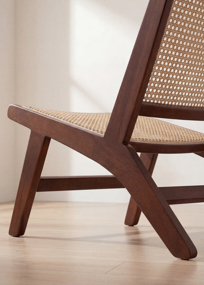 Aki Rattan Cane Lounge Chair, Walnut