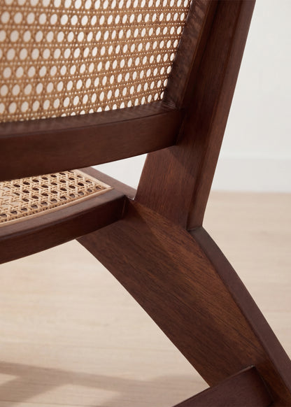 Aki Rattan Cane Lounge Chair, Walnut