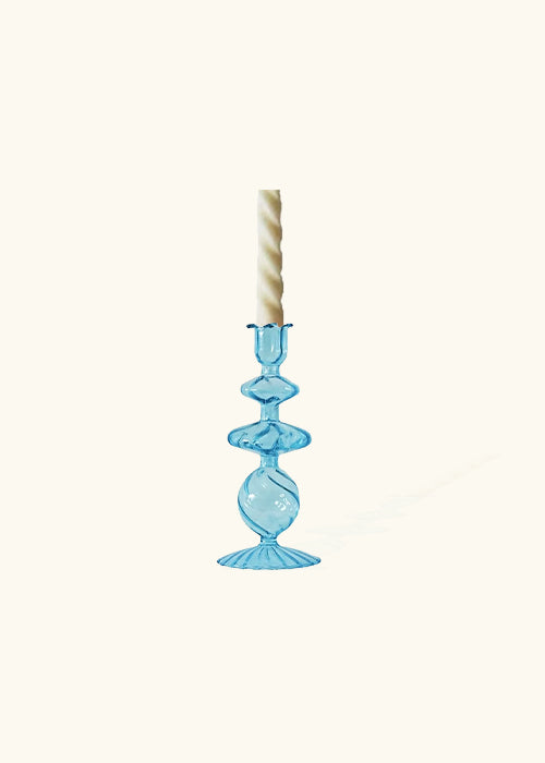Glass Candlestick Holder, Blue, Decor