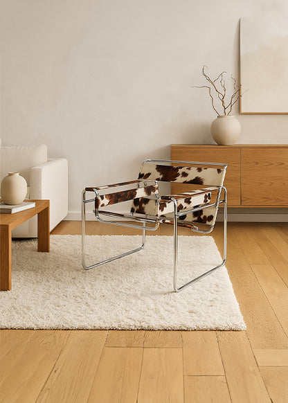 Mid-Century Accent Chair – Brown Cow Print & Chrome frame