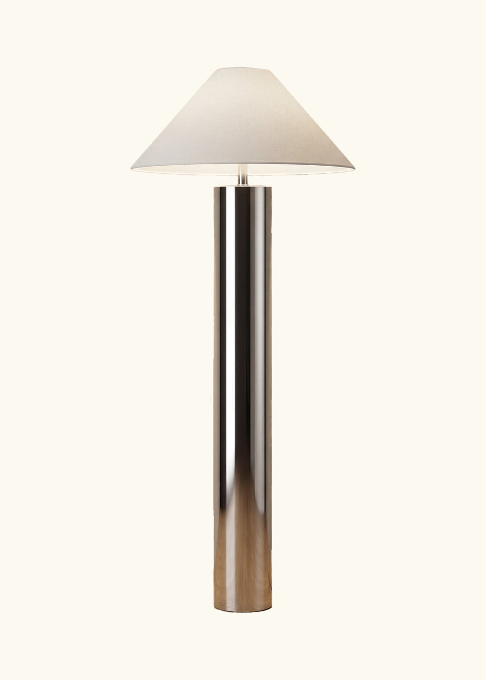 Chrome column floor lamp with white conical shade