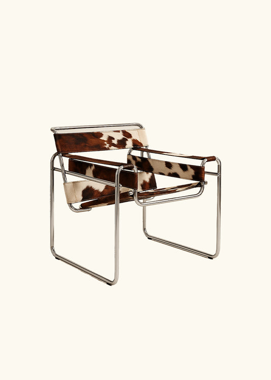 Mid-Century Accent Chair – Brown Cow Print & Chrome frame