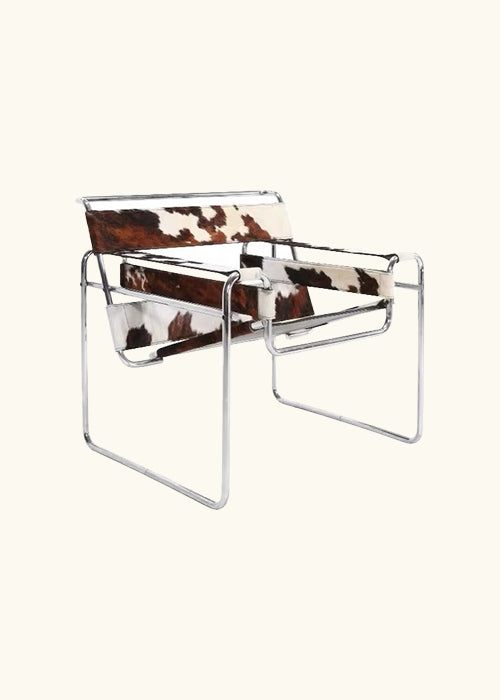 Mid-Century Accent Chair – Brown Cow Print & Chrome frame
