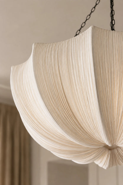 Kumo pendant light gathered fabric pleat detail