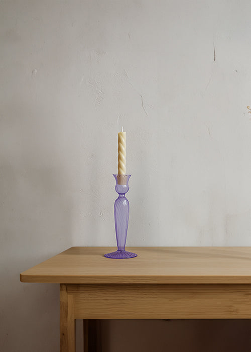 Glass Candlestick Holder, Lilac