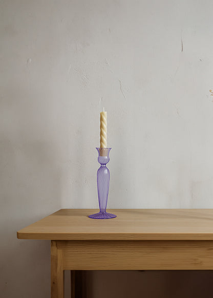 Glass Candlestick Holder, Lilac